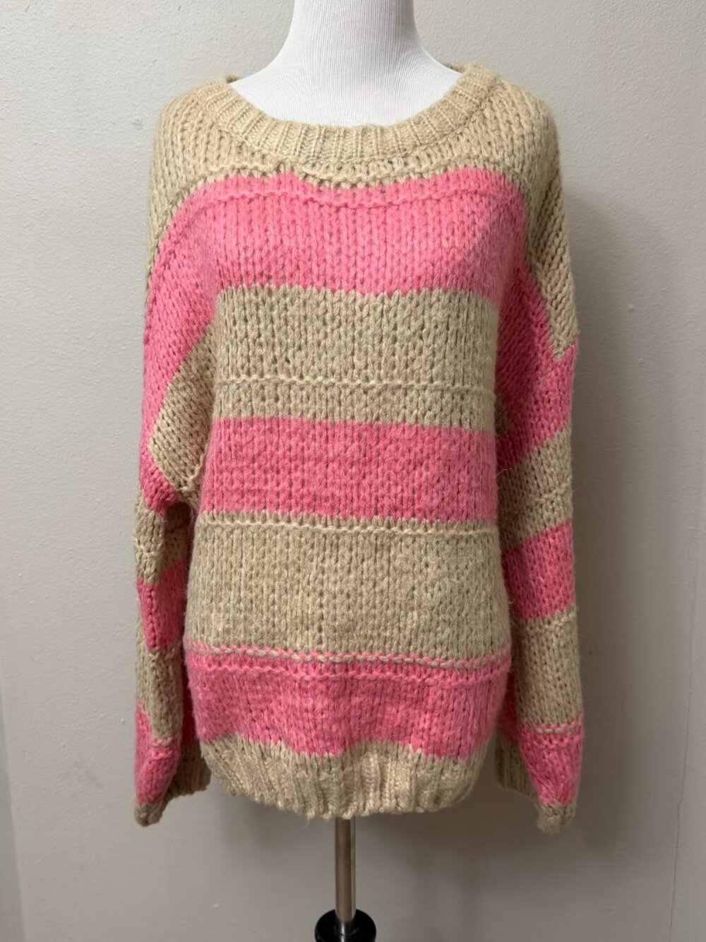 NWOT! Miracle Tan Pink Striped Oversized Sweater Medium Large